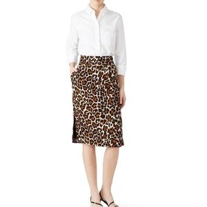 J. Crew Leopard Print Midi Skirt Linen Blend Size 10